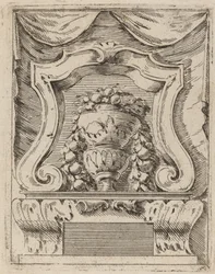 Architektonisches Motiv mit Früchten in einer Vase