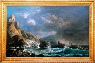 Schiffswrack in felsiger Bucht, von Carlo Bonavia (aktiv 1755-1788), Italien