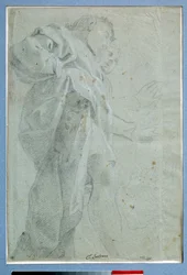 Zwei stehende Männer in Gewändern. Zeichnung in Tinte und Waschung von Carlo Bononi (1569-1632)