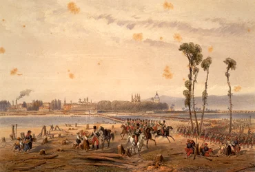 Die Franzosen überqueren die Sesia bei Vercelli im Jahr 1859