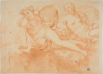 Zwei wolkengetragene nackte Frauenfiguren (recto); Fragment einer liegenden Figur (verso)