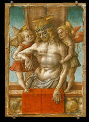 Der tote Christus von zwei Engeln gestützt