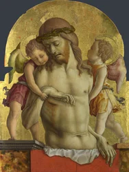 Der tote Christus, unterstützt von zwei Engeln