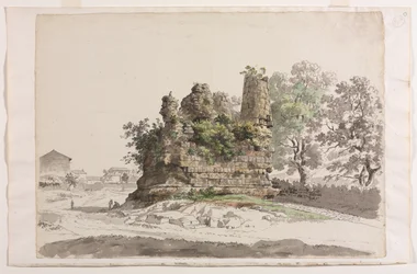 Das sogenannte Grab der Curiatii-Brüder in Albano, mit der Kirche der Madonna, um 177