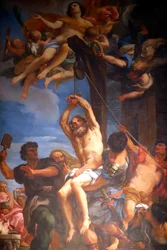 Blasius von Sebaste wird als christlicher Heiliger und Märtyrer verehrt. Gemälde. Genua. Italien.