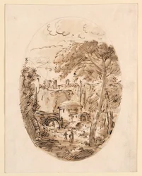 Landschaft mit Reiter und Brücke, 1750–1786