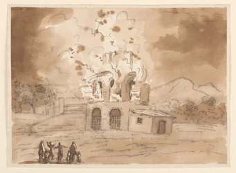 Landschaft mit einem brennenden Turm, ca. 1780