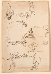 Zeichnung, Skizzen für eine Tafel, ca. 1750