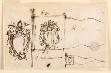 Drei Skizzen für einen Standard von Papst Benedikt XIV., 1740–58