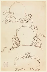 Drei Skizzen von Kartuschen, vor 1775