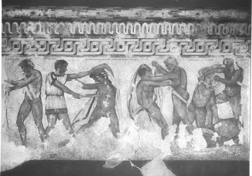 Rekonstruktion der etruskischen Wandmalerei im Francois-Grab in Vulci um 320-280 v. Chr. (Wandmalerei)