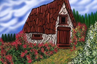 Rustikale Hütte im Frühling