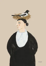 Verspielte Frau mit Elster