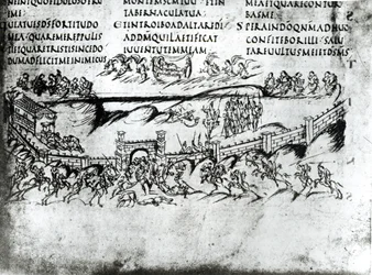 Illustration verschiedener Szenen aus Psalm 43, einschließlich des Verses Erwache, warum schläfst du, o Herr?, aus dem Utrechter Psalter, Kopie des Originals aus Reims, jetzt in der Universitätsbibliothek Utrecht