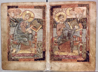 St. Markus und St. Lukas, aus dem Godescale Evangelium, ca. 781-783