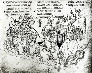 Verschiedene Szenen, die einen Psalm illustrieren, aus dem Utrechter Psalter