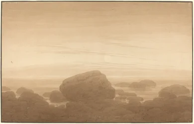 Mondaufgang an einem leeren Ufer