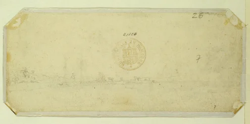 Skizze einer Landschaft von der Rückseite eines Gemäldes