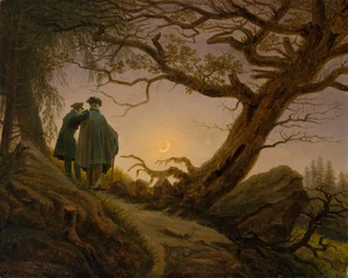Zwei Männer, die den Mond betrachten