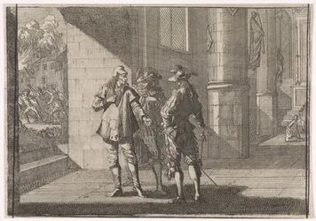 Masaniello spricht mit zwei Edelleuten in einer Kirche, 1647