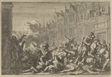 Angers besetzt von Anhängern Mazarins, die in einen Hinterhalt von zehn Kanonen des Gouverneurs De Rohan geraten, 1652