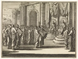 Prophet Micha vor Josafat und Ahab