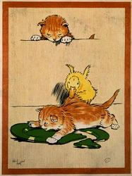 Katzen und Ente. Zeichnung von Cecil Aldin (1870-1935). Paris, Decorative Arts