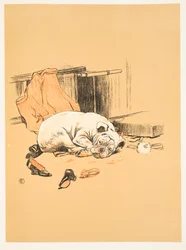 Enttäuschung darüber, die Schokoladen nicht zu finden, aus A Gay Dog, Story of a Foolish Year Aldin, Cecil Charles Windsor (1870-1935), veröffentlicht von William Heineman, 1905. 1. Ausgabe, Illustration, Kreide und Kohle