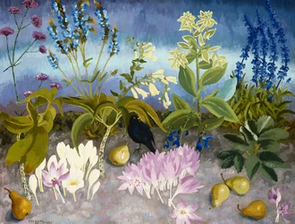 Amsel und Blumen