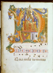 Initiale N mit dem thronenden Heiligen Petrus und der Befreiung des Heiligen Petrus
