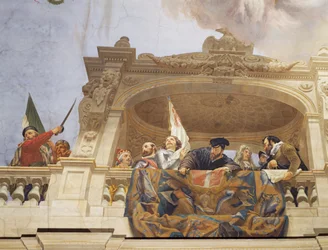 Detail aus Allegorie Italiens, Fresko von Cesare Mariani, Decke, Saal der Mehrheit, Palazzo delle Finanze, Rom
