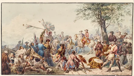 Englischer Feldherr und Soldaten auf Hügel