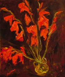 Rote Gladiolen, um 1919