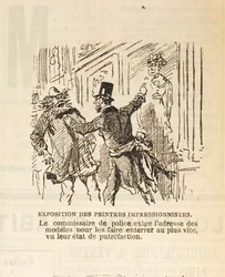 Der Polizeikommissar verlangt die Adresse der Modelle, um sie zu beerdigen..., 1877