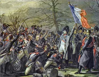 Napoleon kehrt von Elba zurück - Gravur nach Steuben - „Die Rückkehr Napoleons I. von der Insel Elba, Landung in Cannes am 1. März 1815“