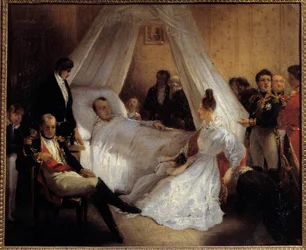 Kaiser Napoleon I. (1769-1821) auf seinem Sterbebett 5.05.1821 auf der Insel St. Helena Gemälde von Charles Augustus Steuben (1788-1856) 1821 Ile d