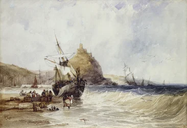 Entladen eines Küstenfahrzeugs unterhalb des St. Michael