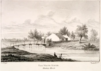 Das Weiße Haus am Ufer des River Lea, Hackney Marsh, London, um 1830
