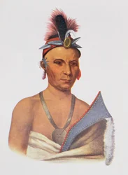 Keesheswa oder „die Sonne“, ein Häuptling der Fox, ca. 1837, Illustration aus „The Indian Tribes of North America, Vol. 2“ von Thomas L. McKenney und James Hall, veröffentlicht von John Grant