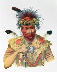 Ne-Sou-A-Quoit, ein Häuptling der Fox-Indianer, Illustration aus „The Indian Tribes of North America“ von Thomas L. McKenney und James Hall, veröffentlicht von John Grant