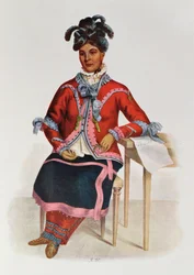 Tshusik, eine Chippewa-Frau, 1827, Illustration aus „The Indian Tribes of North America, Bd. 1“ von Thomas L. McKenney und James Hall, veröffentlicht von John Grant