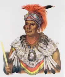 Wapella oder der fürstliche Häuptling der Fox, 1837, Illustration aus „The Indian Tribes of North America, Vol. 2“ von Thomas L. McKenney und James Hall, veröffentlicht von John Grant