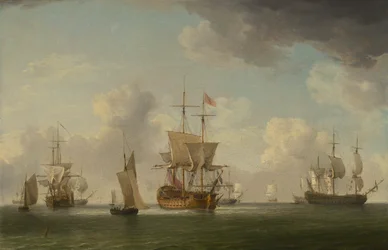 Englische Schiffe unter Segel bei sehr leichtem Wind