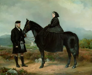 Königin Victoria (1819-1901) zu Pferd mit John Brown