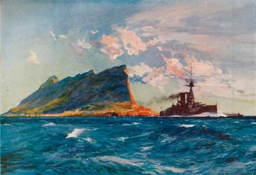 Die Queen Elizabeth vor Gibraltar, um 1918-1919