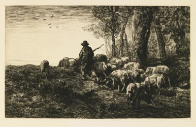 Schweineherde mit Schweinehirte