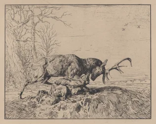 Hirsch kämpft gegen einen Wolf, nach Antoine Louis Barye, 1846