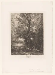 Wald mit ruhenden Ziegenhirten