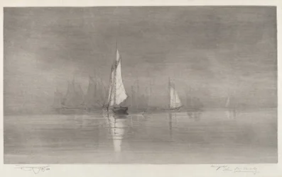 Unbetitelte Hafenszene mit Segelbooten, ca. 1900