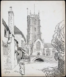 Ein Blick von Süden auf die Prioratskirche St. Georg, Dunster, Somerset